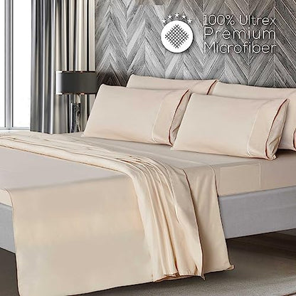 Mueller UltraTemp 6 PC Queen Sheet Set - Ultra-Soft Luxury Series, Cooling & Breathable Hotel Luxury Bed Sheets, Deep Pocket Wrinkle-Free Oeko-TEX, Cream