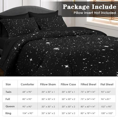 Pamnest Queen Comforter Set with Sheets, 7 Pieces Space Starry Bedding