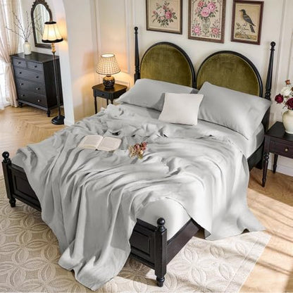 SONORO KATE 100% French Linen Full Size Sheets Set,Natural Flax Bedding