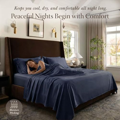 Threadmill 400TC Egyptian Cotton Full Sheet Set, Sateen, Folkstone Blue