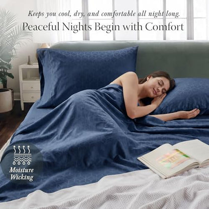 Threadmill 400TC Egyptian Cotton Twin Sheet Set, Jacquard, Folkstone Blue