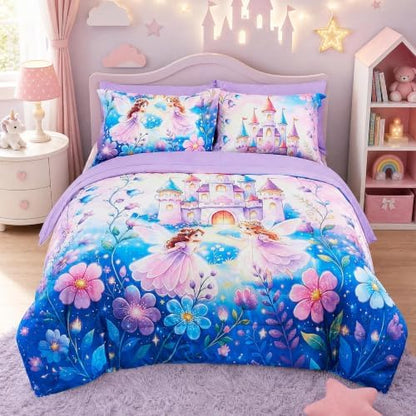Viviland Kids Bedding Set Twin Size Comforter Sets, Bed in Castle Spirit Cover Set for Children