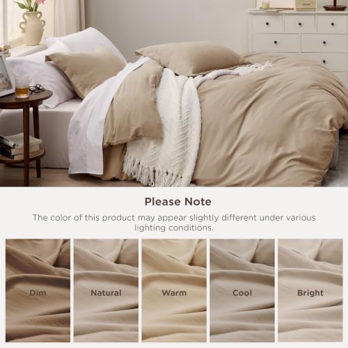 Bedsure Prewashed Cal King Duvet Cover, Cotton-Like Set, Light Brown