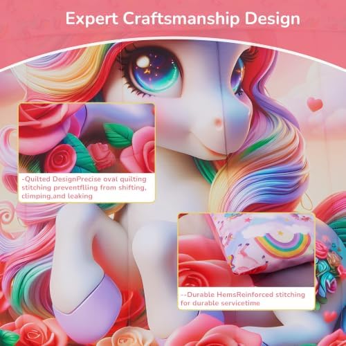 Viviland Kids Bedding Set Full Size Comforter Sets, Bed in Flower Unicorn Cover Set for Children