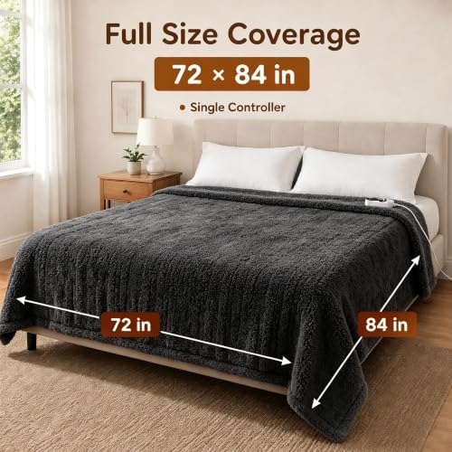 Eydna Electric Heated Blanket Full Size 72"×84" with 9 Heating Levels & 1-10Hs Auto Off，Double Sided Plush Sherpa, Energy Efficient, Machine Washable, for Couch & Bed, Gifts for Family- Dark Gray