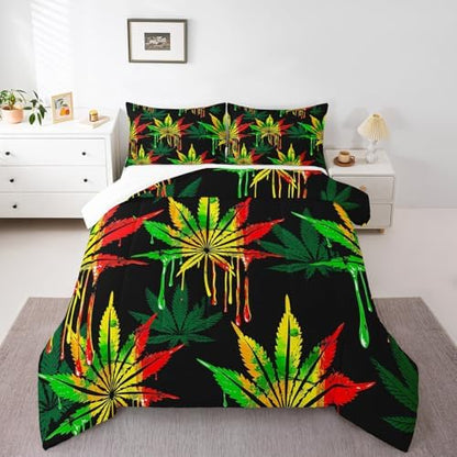 Feelyou Marijuana Weed Leaf Comforter Set Full Size for Men Adults