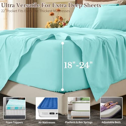 MEISHANG 100% French Linen Sheets California King,6 Pcs,18-24" Deep Pocket
