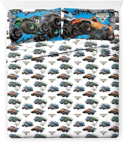 Monster Jam Queen Comforter Set 7 Piece Kids Bedding for Boys, Gray