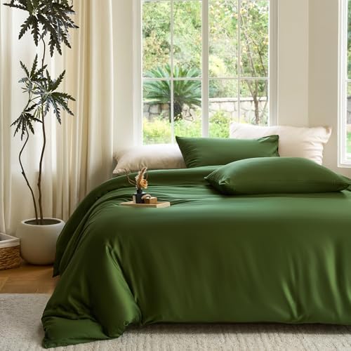 DOZ Duvet Cover Set, 100% Viscose derived from Bamboo, Organically Grown, Buttery Soft, Cooling Duvet Covers, High GSM, 1 Duvet Cover and 1 Pillowcase, 70"x90" (Forest, Twin/Twin XL)