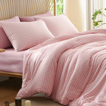 Nayoroom Pink Gingham Comforter Set Twin Plaid Checkered Dorm Bedding
