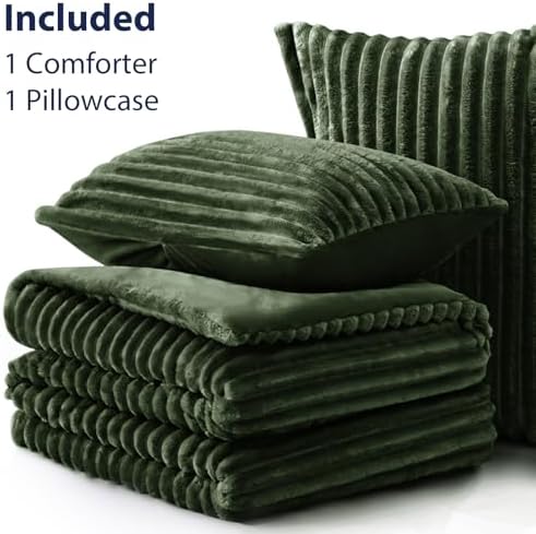 EXQ Home Fluffy Comforter Set Twin Size,2 Pieces Bed Set,Olive Green