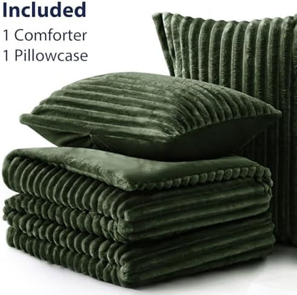 EXQ Home Fluffy Comforter Set Twin Size,2 Pieces Bed Set,Olive Green
