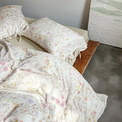 VM VOUGEMARKET Cottagecore Wildflower Duvet Cover Set Twin,Luxury Crinkled Double Layer Cotton Bedding Bedding Set,Lightweight Breathable Floral Comforter Cover for Girls Women