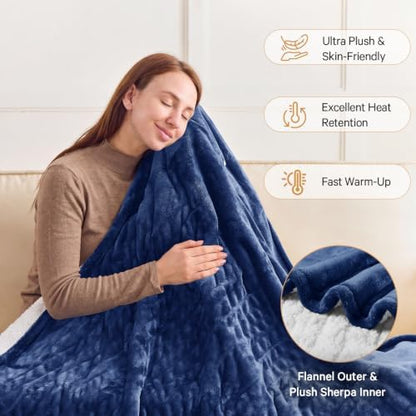 Heated Electric Blanket Full, Heating Blanket,72" x 84", Navy Blue
