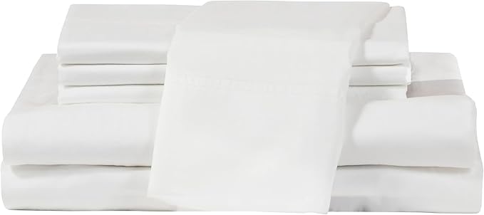 Therapedic 100% Egyptian Cotton Queen 6-Piece Sheet Set – Naturally Cooling & Breathable Sateen, Preshrunk Garment Wash, 16" Deep Pocket Fitted Sheet, Bonus Pillowcases, Soft & Durable - White