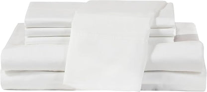 Therapedic 100% Egyptian Cotton Queen 6-Piece Sheet Set – Naturally Cooling & Breathable Sateen, Preshrunk Garment Wash, 16" Deep Pocket Fitted Sheet, Bonus Pillowcases, Soft & Durable - White