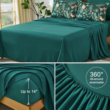 Queen Comforter Set Forest Green Floral Bedding Set 7 Piece Bed in a Bag