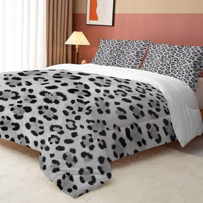 Grey Cheetah Print Comforter Set Twin, Leopard Bedding for Girls