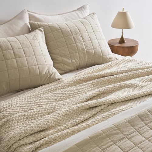EVERGRACEHOME Chunky Chenille Knit Throw Blanket, 90 x 90, Beige