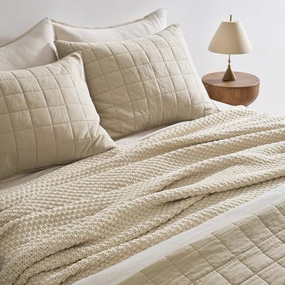 EVERGRACEHOME Chunky Chenille Knit Throw Blanket, 90 x 90, Beige
