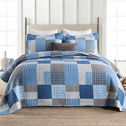 Y-PLWOMEN 100% Cotton King Size Quilt Farmhouse Plaid 3-Pieces Bedding