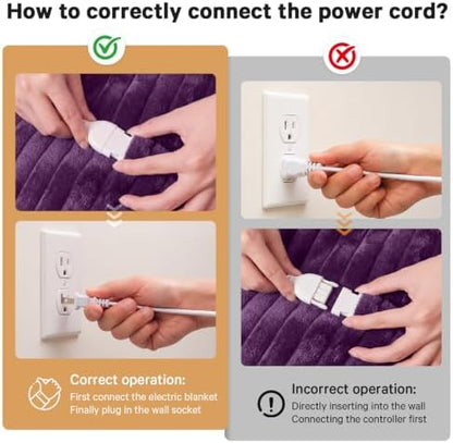 Heated Electric Blanket King Size, Dual Control 90" x 100", Lavender