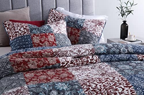 Yvooxny Quilts Queen Size 3-Piece Quilt Set Real Patchwork Bedspread Coverlet Set Quilted Bedding Set with Pillowcases for All Seasons, Farmhouse Bohemian Style