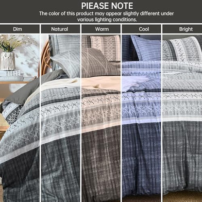 Dintszyayue Grey King Comforter Size Set, 8 Pieces Striped Texture Bed in a Bag Bedding Sets, Lightweight Soft Comforter and Sheet Set, All Season Microfiber Teen Boys Bedding Sets for Men Women
