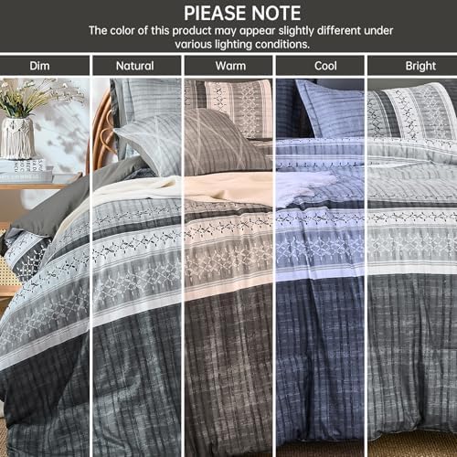 Dintszyayue Grey Queen Comforter Size Set, 8 Pieces Striped Texture Bed in a Bag Bedding Sets, Lightweight Soft Comforter and Sheet Set, All Season Microfiber Teen Boys Bedding Sets for Men Women