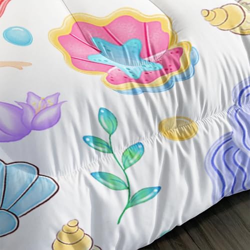 Mermaid Comforter Set Twin Size Fairy Tale Sea Shell Grass Bedding Set Starfish Quilt Bed Set for Kid Girls with 1 Comforter and 2 Pillowcases