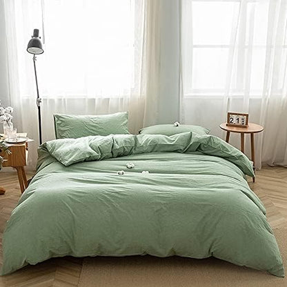 FACE TWO FACE Bedding Duvet Cover Set100% Washed Cotton Duvet Cover Linen Like Textured Breathable Durable Soft Comfy (King, Green)