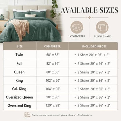 CozyLux King Size Comforter Set, Heathered Dark Green 3 Pieces Bedding Sets