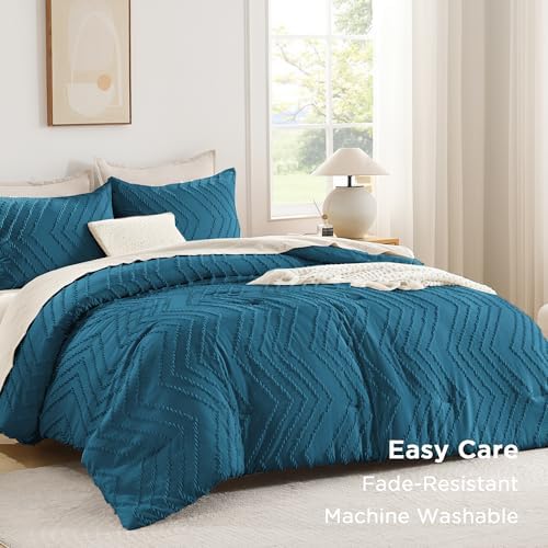 Andency Teal Comforter Set King Size, 3 Pieces Soft Bedding Set