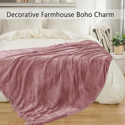 Chenille Throw Blanket for Couch 60" x 80", Twin Mauve