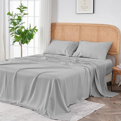 Sijo AiryWeight Tencel Sheet Set, 100% Lyocell Derived from Eucalyptus, Buttery Soft, Architectural Digest Best Cooling Sheets Winner - 4pc - 2 Pillowcases 1 Fitted 1 Top (Dove, Cal King)