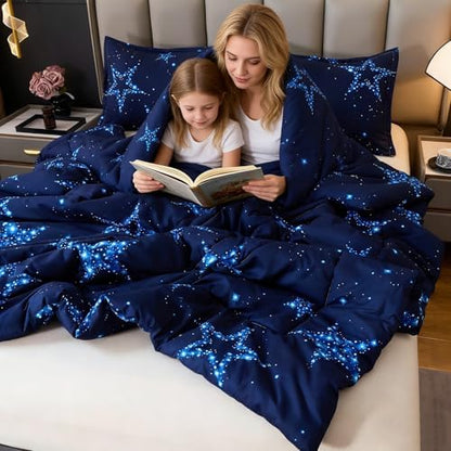 Caressma Blue Comforter Set Star Twin Size 2pcs with Pillowcases
