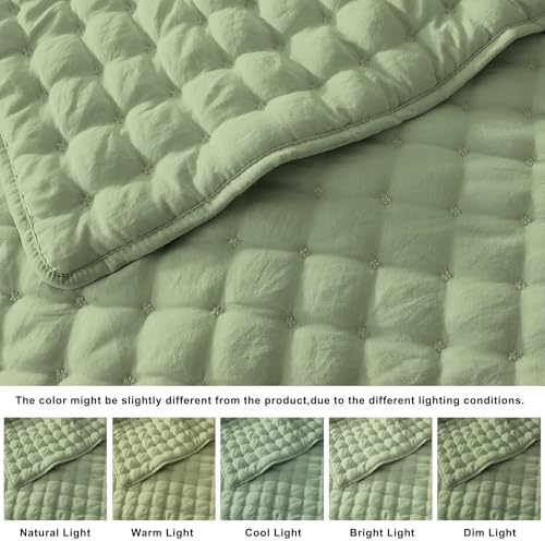 WDCOZY Cloud Soft Quilt Set, King Size, Sage Green, 3 Pieces 104x90 inches