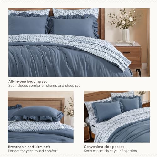 BLOOMHAVEN Full Size Comforter Sets-7 Pieces Ruffle Bedding Floral Sheet