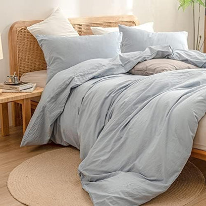 BESTOUCH Cotton Solid Duvet Cover Set Cornflower Blue Super Queen