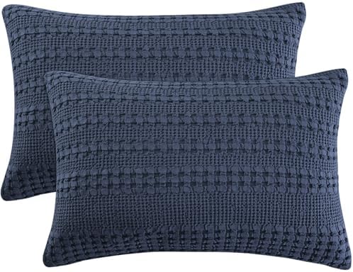 PHF Cotton Waffle Pillow Shams King Size 20" x 36", Indigo, No Insert