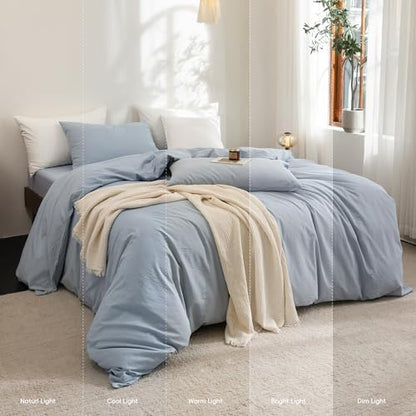 FOSSA Duvet Cover Set 100% Washed Cotton Linen Feel Oversized King Plus