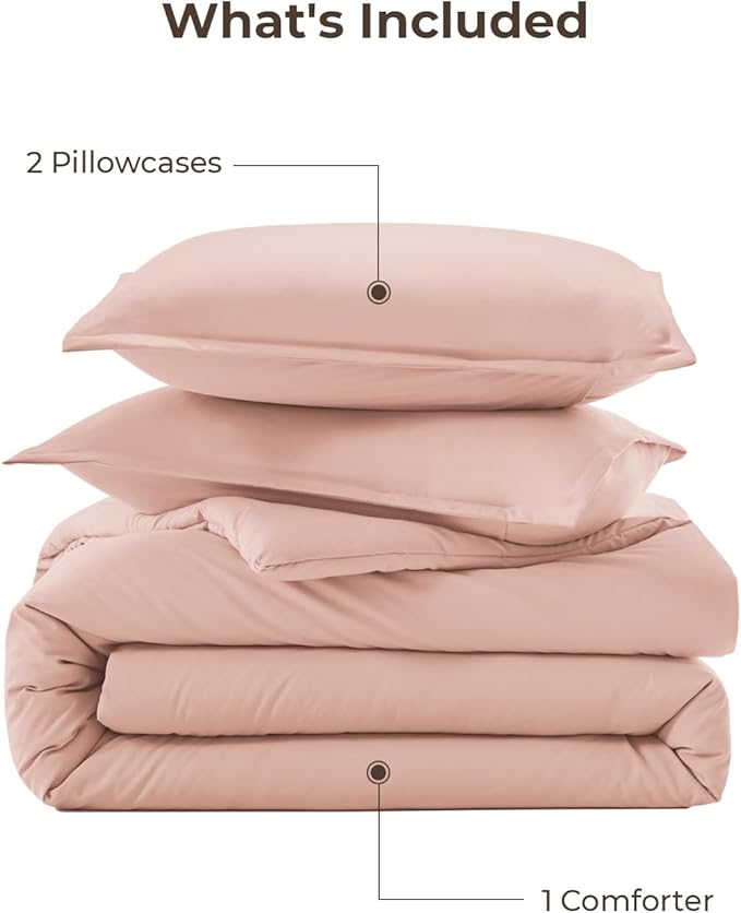 Litanika Pink Queen Size Comforter Set, 3 Pieces Blush Plain Bedding Comforter Set, All Season Bed Set (90x90In Comforter & 2 Pillowcases)