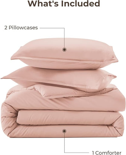 Litanika Pink Comforter Set King Size, 3 Pieces Blush Plain Bedding Comforter Set, All Season Bed Set (90x90In Comforter & 2 Pillowcases)