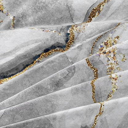 Black Gray and Gold Metallic Marble Duvet Cover Set Full Size Foil Print Glitter Bedding Comforter Covers with 2 Pillow Shams Breathable Durable Soft Comfy