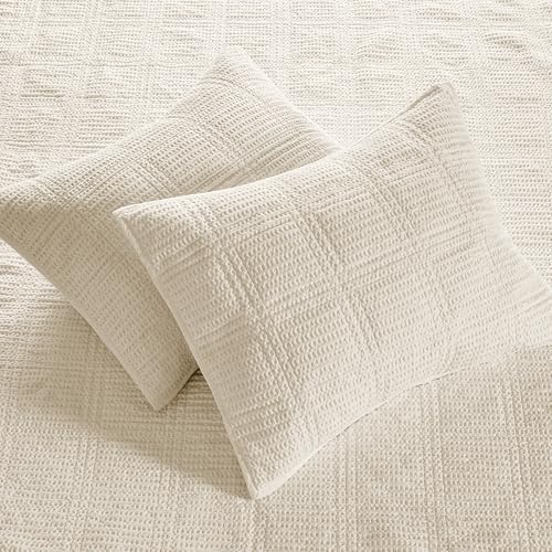 Levtex Home Cloud Waffle King/Cal King Quilt Set (106x92in) and 2 Pillow Shams (36x20) - Box Quilted Waffle Texture - Undyed Cream - Cotton King Size Quilt Bedding Set - Lightweight Soft Pre-Washed