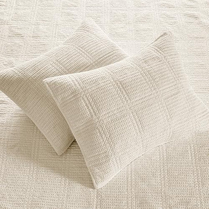 Levtex Home Cloud Waffle King/Cal King Quilt Set (106x92in) and 2 Pillow Shams (36x20) - Box Quilted Waffle Texture - Undyed Cream - Cotton King Size Quilt Bedding Set - Lightweight Soft Pre-Washed