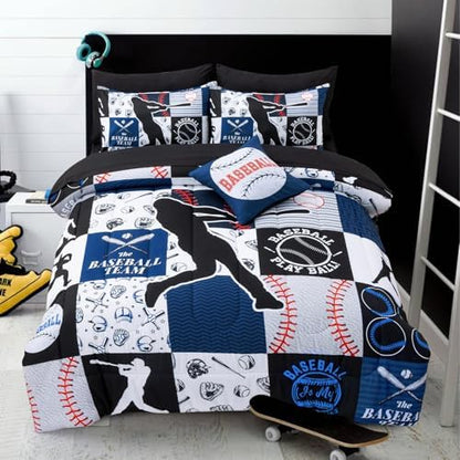 A Nice Night Sports Baseball Comforter Full Bedding Set for Boys,Blue