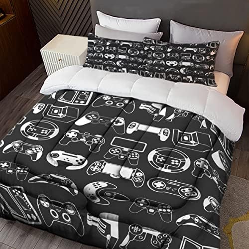 Sunnycitron Gamer Bedding Sets for Boys Teens Gaming Comforter Set Game Controller Bed Room Decor Queen Size,1 Comforter 2 Pillowcases