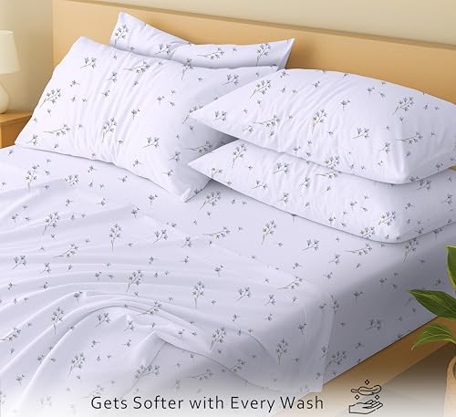 RUVANTI 100% Cotton Split King Sheets, Percale Sheets Set, Burgeon