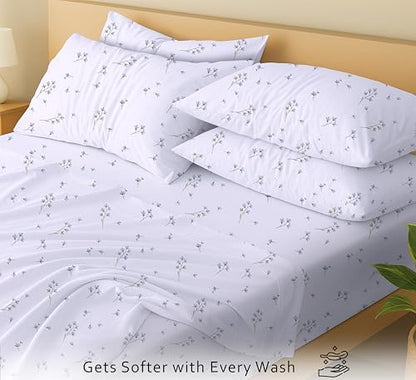 RUVANTI 100% Cotton Split King Sheets, Percale Sheets Set, Burgeon